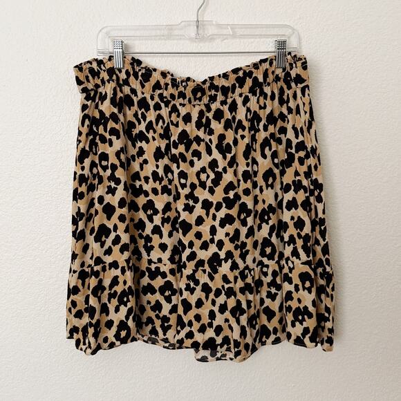 [LOFT] Leopard Animal Print Elastic Waist Pull On Ruffle Hem Mini Skirt Size XL - Picture 1 of 10